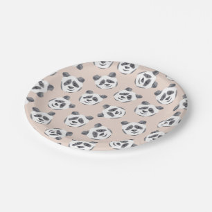 Cute Artsy Black White Blush Panda Bear Watercolor Paper Plates