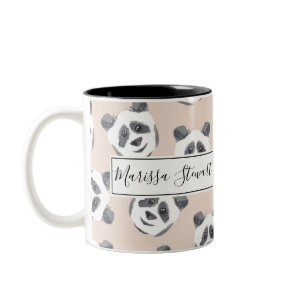Cute Artsy Black White Blush Panda Bear Watercolor Two-Tone Coffee Mug