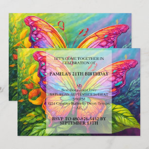 Cute Artsy Butterfly Drawing Birthday Party Invitation
