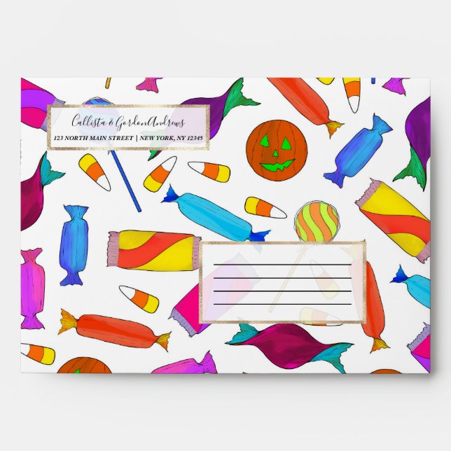 Cute Artsy Colorful Halloween Candy Watercolor Envelope (Front)