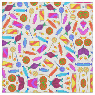 Cute Artsy Colorful Halloween Candy Watercolor Fabric