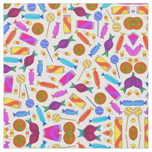 Cute Artsy Colorful Halloween Candy Watercolor Fabric