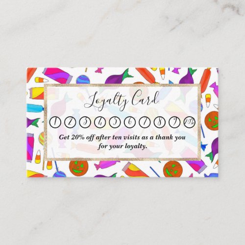 Cute Artsy Colorful Halloween Candy Watercolor Loyalty Card