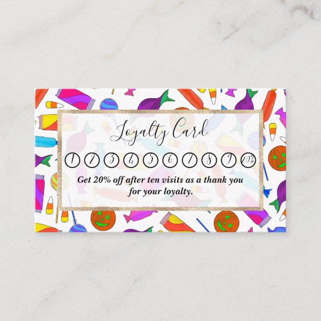 Cute Artsy Colorful Halloween Candy Watercolor Loyalty Card (Front)