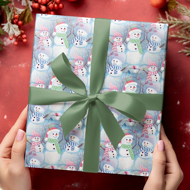 Cute Artsy Funny Christmas Holiday Snowmen Pattern Wrapping Paper (Creator Uploaded)