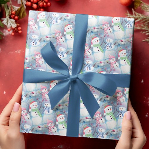 Cute Artsy Funny Christmas Holiday Snowmen Pattern Wrapping Paper