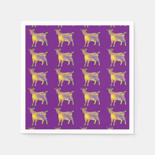 Cute Artsy Goat Colorful Funny Farm Animal Art Paper Napkins