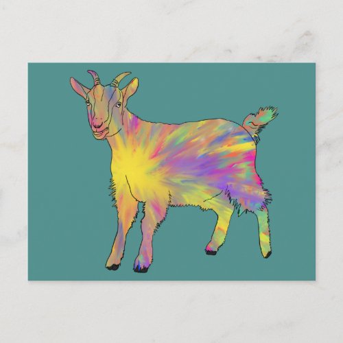 Cute Artsy Goat Colourful Funny Farm Animal Art Postcard