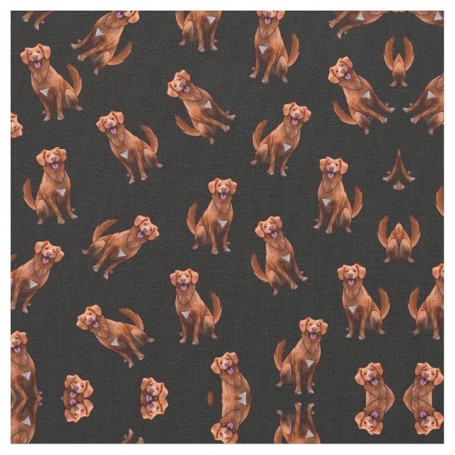 Cute Artsy Golden Retriever Dog Pattern Fabric (Close Up)