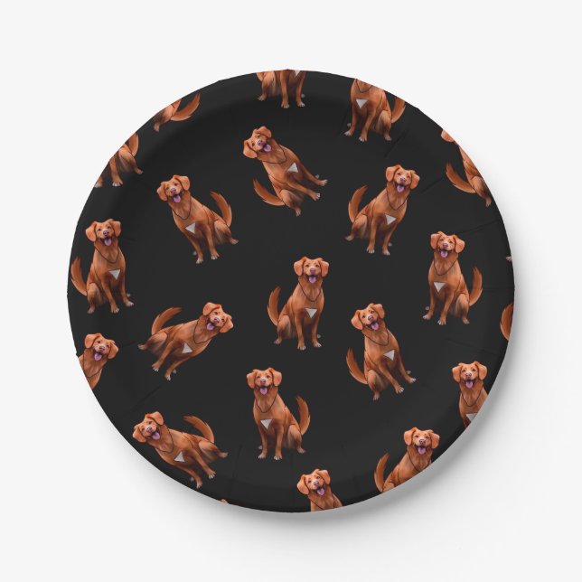 Cute Artsy Golden Retriever Dog Pattern Paper Plates (Front)