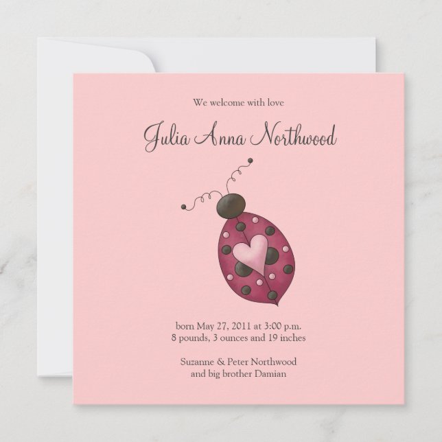 Cute as a Bug · Cerise Ladybug Announcement (Front)