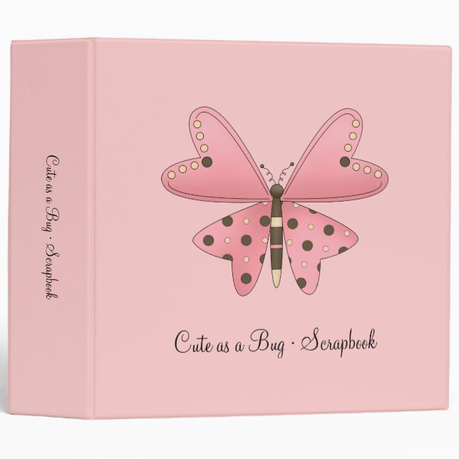 Cute as a Bug · Pink & Brown Butterfly 3 Ring Binder (Front/Spine)