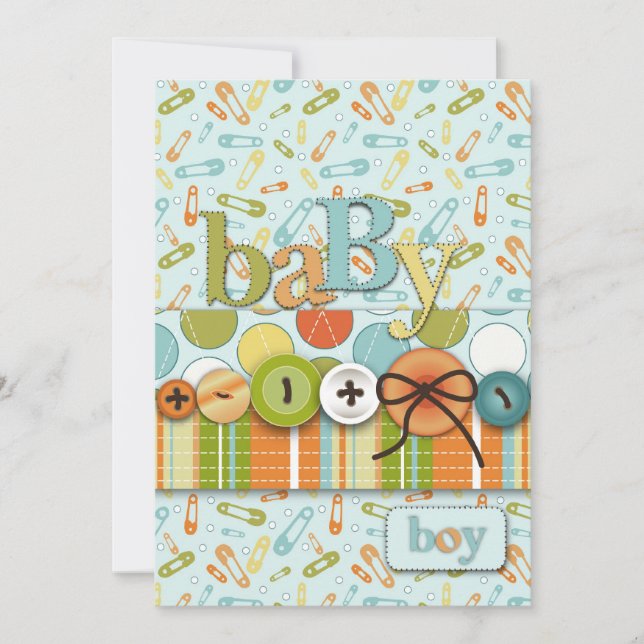 Cute as a Button Baby Boy Baby Shower Invitation (Front)