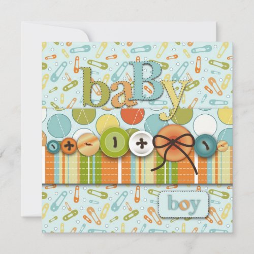 Cute as a Button Baby Boy Baby Shower Invitation