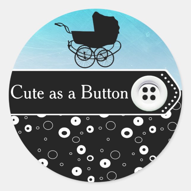 Cute as a Button Baby Carriage Baby Shower Sticker (Front)