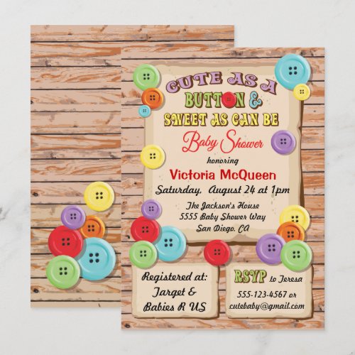 Cute as a Button Baby Shower Invitation
