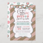 Cute As A Button Baby Shower Invitation Mint Pink (Front/Back)