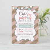 Cute As A Button Baby Shower Invitation Mint Pink (Standing Front)