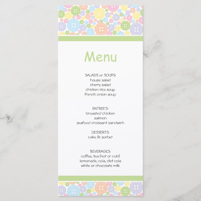 Cute as a Button | Baby Shower Menu (Front)