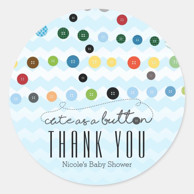 CUTE AS A BUTTON Baby Shower Party Favor Stickers (Front)