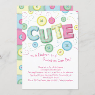 Cute as a Button Baby Shower Sewing Quilting Invitation