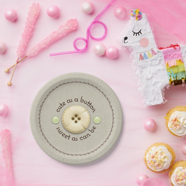 Cute as a Button Baby Shower Sip and See Paper Plates (Party)