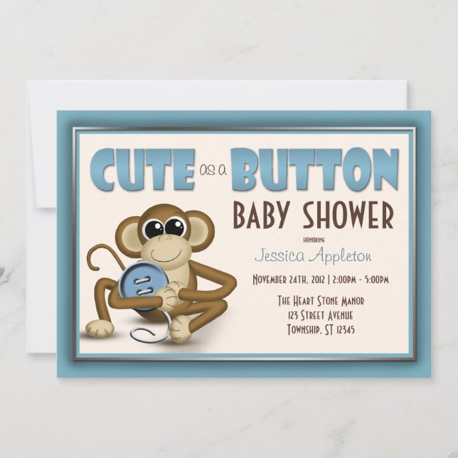 Cute as a Button Blue Baby Shower Invitation (Front)