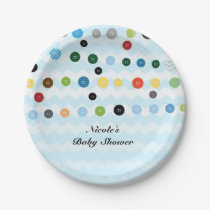 Cute As A Button Blue Baby Shower Party Paper Plates