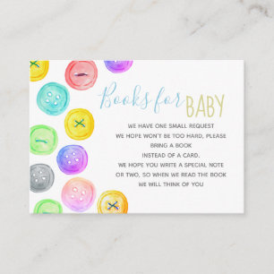 Cute as a button book request baby shower card