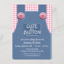 Cute as a Button Denim and Pink Invitation