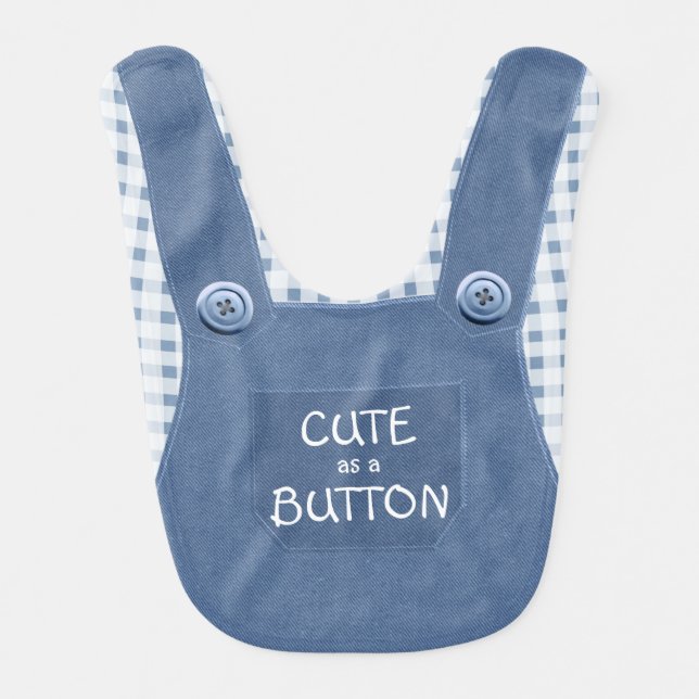 Cute as a Button Denim Overalls Baby Bib (Front)