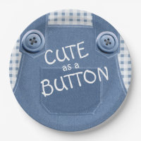 Cute as a Button Denim Overalls Paper Plate