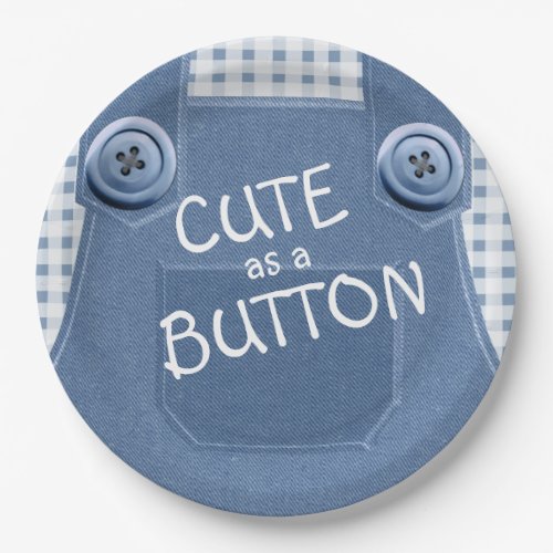 Cute as a Button Denim Overalls Paper Plate