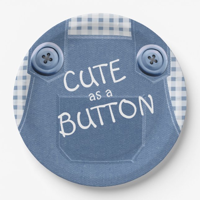 Cute as a Button Denim Overalls Paper Plate (Front)