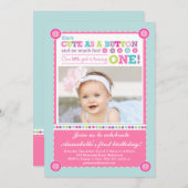 Cute as a Button First Birthday (Photo) Invitation (Front/Back)
