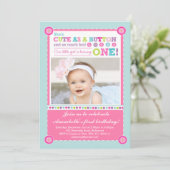 Cute as a Button First Birthday (Photo) Invitation (Standing Front)