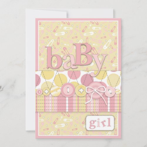 Cute as a Button Girl Invitation Card