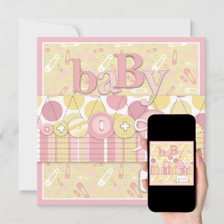 Cute as a Button Girl Invitation Square Zazzle