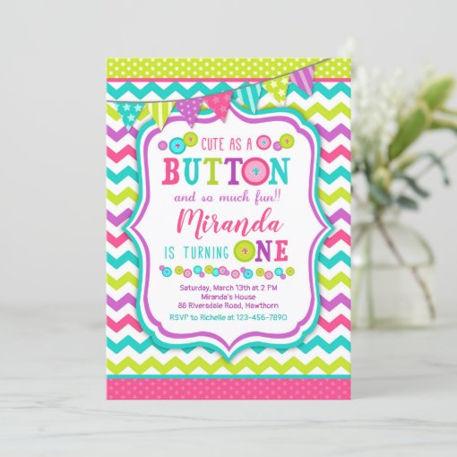 Cute as a Button Invitation, First Birthday Invitation Zazzle