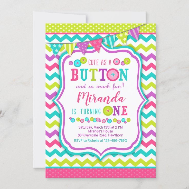 Cute as a Button Invitation, First Birthday Invitation Zazzle