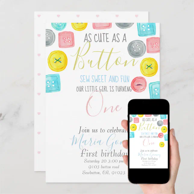 Cute as a button kid party invitation Zazzle
