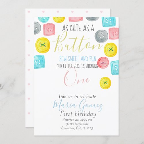Cute as a button kid party invitation