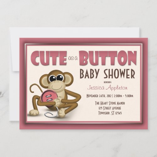 Cute as a Button Pink Baby Shower Invitation