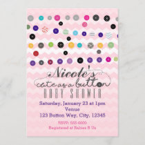 CUTE AS A BUTTON Pink Baby Shower Invitations