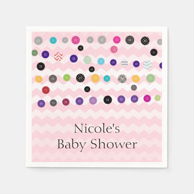 Cute As A Button Pink Baby Shower Party Napkins (Front)