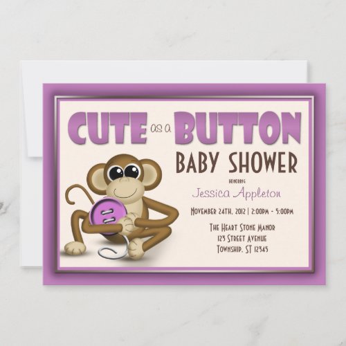 Cute as a Button Purple Baby Shower Invitation