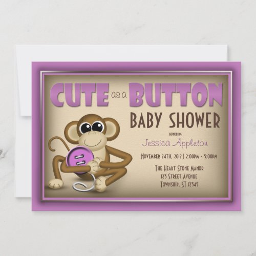 Cute as a Button Purple Baby Shower Invitation