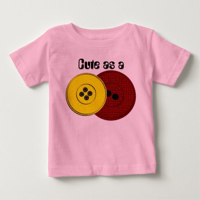Cute as a Button (red/yellow) Baby T-Shirt (Front)