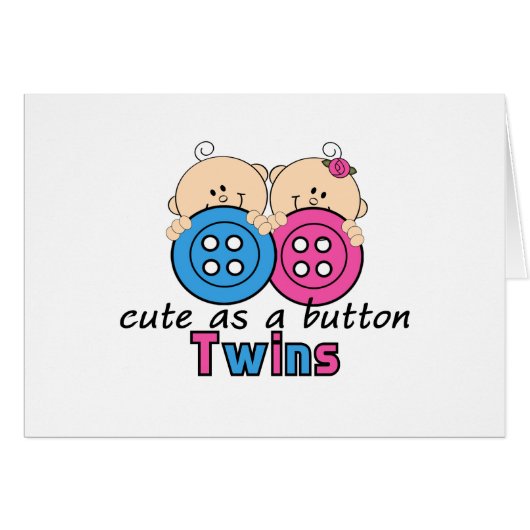 Cute As A Button Twin Girl & Boy Cards (Front Horizontal)