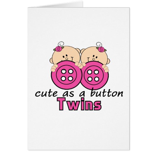 Cute As A Button Twin Girls Cards (Front)